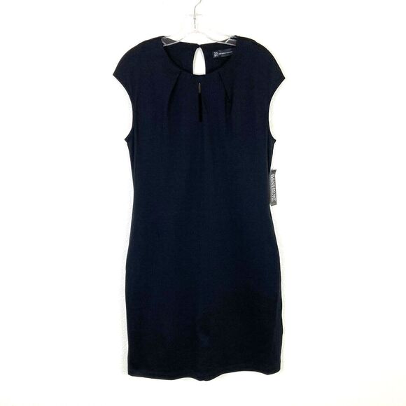 NY&C NWT Sheath Dress Size S Black Knit Cutout Front Keyhole Back Cap Sleeves - Picture 1 of 10